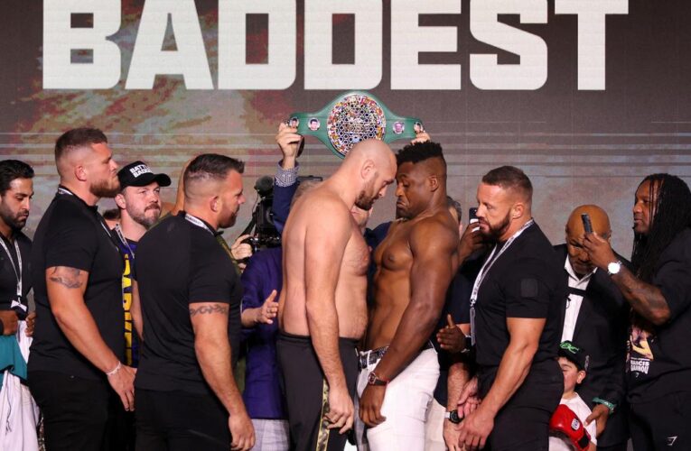 Tyson Fury tries to provoke Francis Ngannou at weigh-in before Saudi Arabia fight