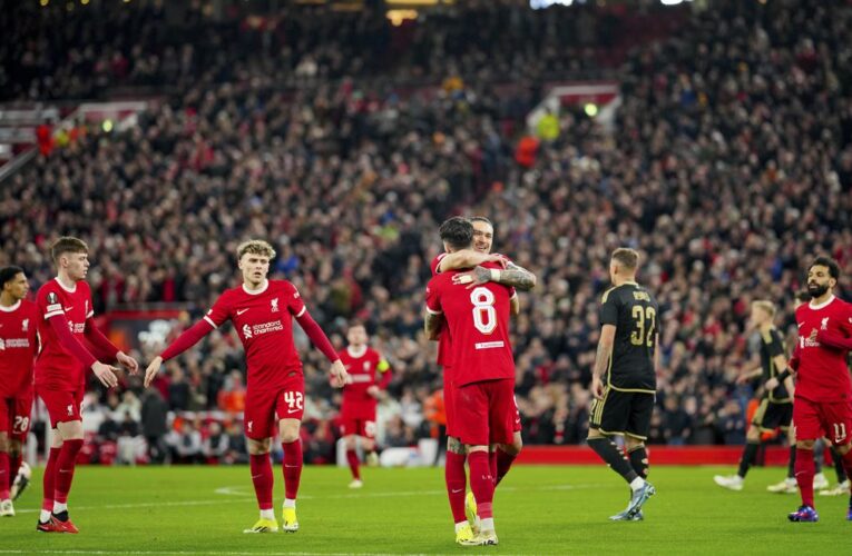 Liverpool routs Sparta to reach Europa League quarterfinals; Late goals propel Leverkusen