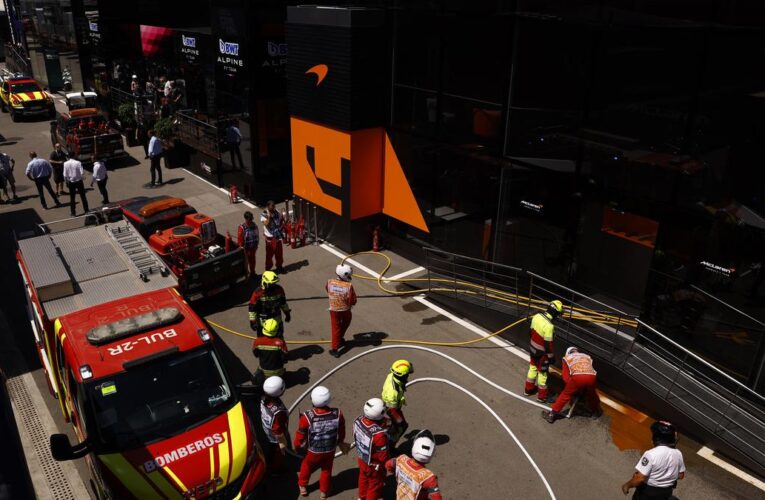 F1 team McLaren evacuates hospitality suite as fire breaks out before Spanish GP practice