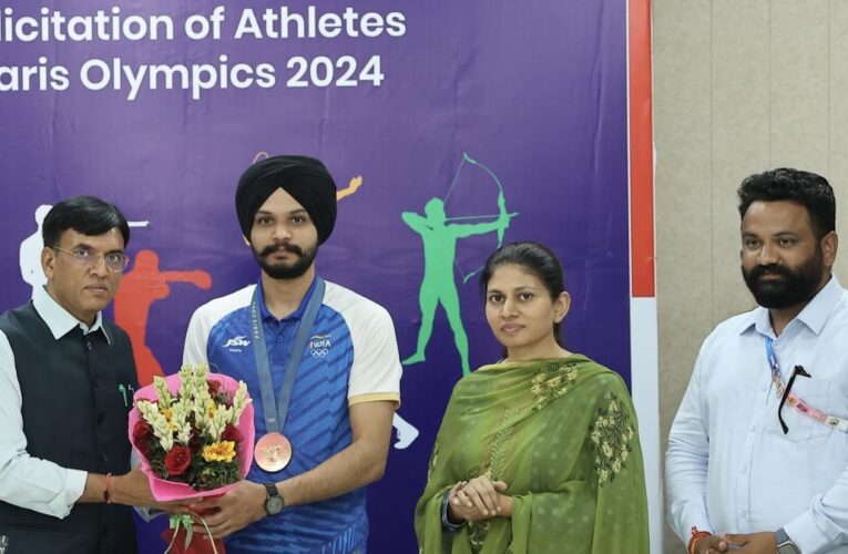 Sports Minister felicitates Paris Olympics bronze-medallist Sarabjot Singh and other shooters