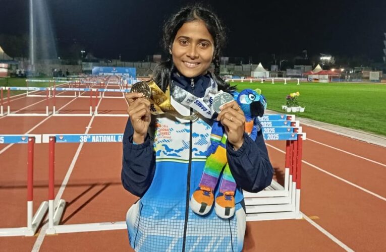 Hurdles PB and jumps gold — all in a day’s work for Moumita at National Games 2025