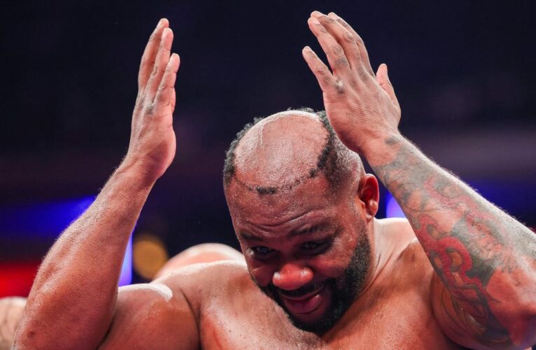 Boxing — Jarrell Miller has his hair knocked off by a punch; still wins bout vs Kingsley Ibeh